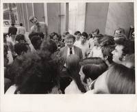 Original photograph of Norman Mailer talking with Columbia University students, 1969