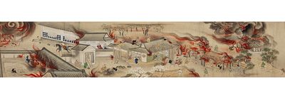 Illustrated handscroll on paper with scenes of the Great Meiwa Fire of 1772