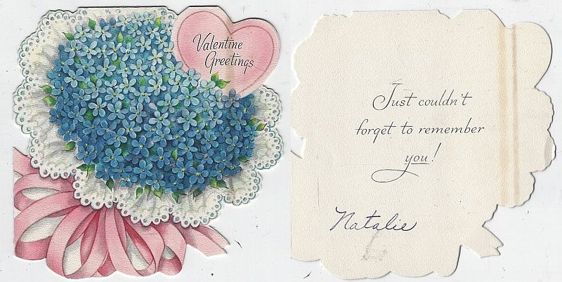 Valentine - Vintage Valentine Card with Blue Flower Bouquet