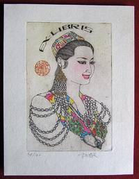 Ex-libris chinois. Buste de jeune fille avec bijoux