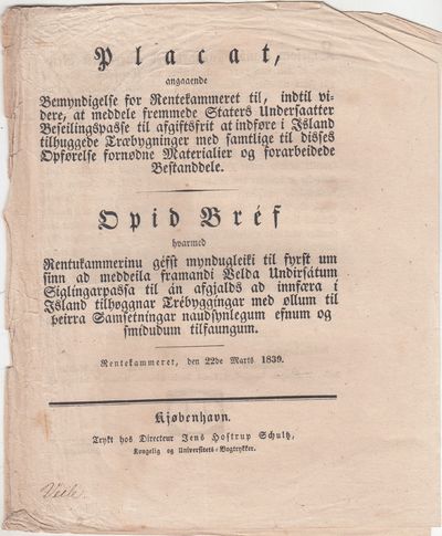 Placat, angaaende Bemyndigelse for Rentekammeret…