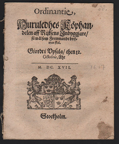 Ordinantie, huruledhes köphandelen aff rijksens…