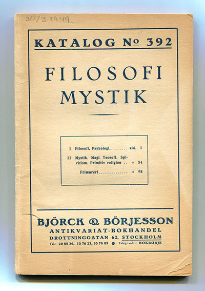 Björck & Börjesson. Katalog 392. Filosofi,…