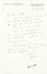 Autograph letter signed ("Virgil T") to American musicologist and conductor, Paul Echols (1944-1994)