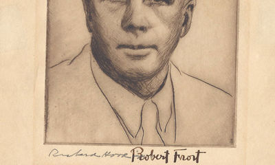1930. An etching of Robert Frost done in the 1930s by noted printmaker and designer Richard Hood, 7 ...