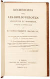 View Image 3 of 3 for Recherches sur les Bibliothèques anciennes et modernes, jusqu’a la Fondation de la Bibliothèque ... Inventory #225
