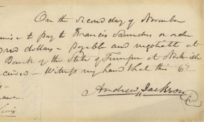 Andrew Jackson, Running for President in 1824, Incurs a Debt for Supplies Used at the Hermitage