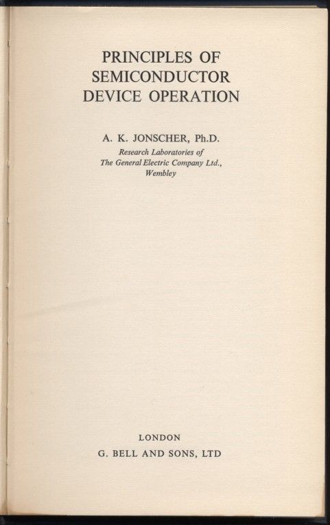 Principles of Semiconductor Device Operation by Jonscher, A Principles of Semiconductor Device Operation by Jonscher, A