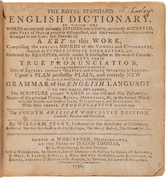 THE ROYAL STANDARD ENGLISH DICTIONARY...The Fourth American Worcester