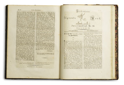 I. A: Ogsaa et Forsvar for Qvindens höie Anlæg. II. B: Kjøbenhavnspostens Morgenbetragtninger i Nr. 43 + III. B: Om Fædrelandets Polemik + IV. S. KIERKEGAARD: Til Hr. Orla Lehman. [printed in: Kjøbenhavns flyvende Post, Interimsblad Nr. 34, 76, 82/83 ... - [VERY RARE FIRST PRINTINGS OF KIERKEGAARD'S FIRST FOUR PUBLICATIONS] (photo 1)