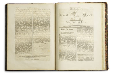 I. A: Ogsaa et Forsvar for Qvindens höie Anlæg. II. B: Kjøbenhavnspostens Morgenbetragtninger i Nr. 43 + III. B: Om Fædrelandets Polemik + IV. S. KIERKEGAARD: Til Hr. Orla Lehman. [printed in: Kjøbenhavns flyvende Post, Interimsblad Nr. 34, 76, 82/83 ... - [VERY RARE FIRST PRINTINGS OF KIERKEGAARD'S FIRST FOUR PUBLICATIONS] (photo 2)