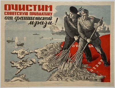 Moscow: Political Directorate of the Red Baltic Fleet, 1944. unbound. Original poster. Measures 12 1...
