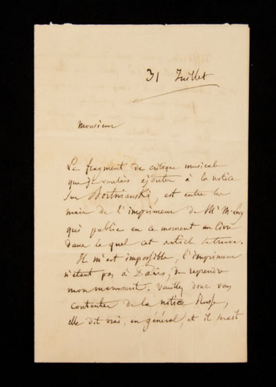 Autograph letter signed ("H. Berlioz") regarding his article on Dmitri Bortnyansky