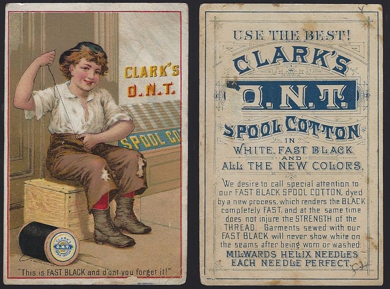 CLARK'S FAST BLACK SPOOL COTTON VICTORIAN TRADE CARD