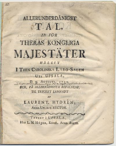 Allerunderdånigst tal, in för theras kongliga…