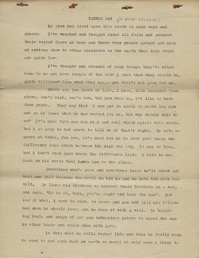 FANNIE LAY: A DOG'S REVERIE. ORIGINAL TYPED MANUSCRIPT