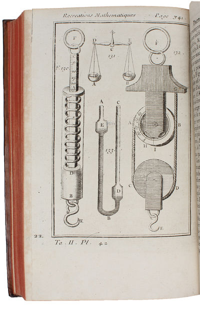 Recreations mathematiques et physiques, qui contiennent plusieurs problemes d'aritmetique, de geometrie, de musique, d'optique, de gnomonique, de cosmographie, de mecanique, de pyrotechnie, et de physique. Nouvelle edition. 4 vols. - [FOUNDING THE GENRE "RECREATIONAL MATHEMATICS"] (photo 5)