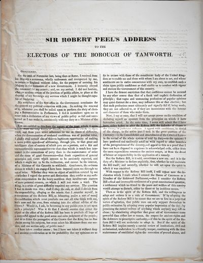 Sir Robert Peel's Address to the Electors of the Borough of Tamworth