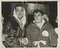 Original press photograph of Joe Louis and Tami Mauriello after a fight, 1946