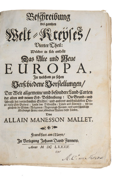 Beschreibung des gantzen Welt-Kreises. Vierter Theil: Welcher in sich enthält Das Alte und Neue Europa. (Vol. 4 out of a total of 5). (photo 2)