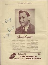 Philharmonic-Symphony Society of New York, 4363rd Concert under the Direction of Artur Rodzinski in an All Gershwin Program Thursday Evening April 18, 1945 [signed by] Oscar Levant, Pianist, Anne Brown, Soprano and Todd Duncan, Baritone, The.