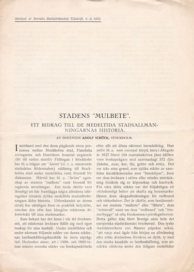 Stadens ”mulbete”. Ett bidrag till de medeltida…