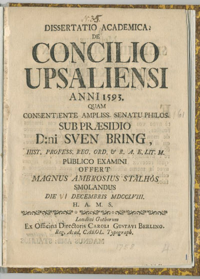 De concilio Upsaliensi anni 1593. A.a.