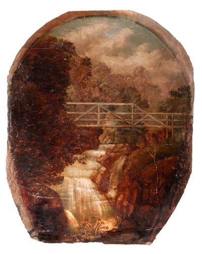 Large, Antique Oil Painting Depicting the Olympia Beer Logo; Original Painting of Tumwater Falls, Historic Site of Olympia Brewing Company, Tumwater, Washington State