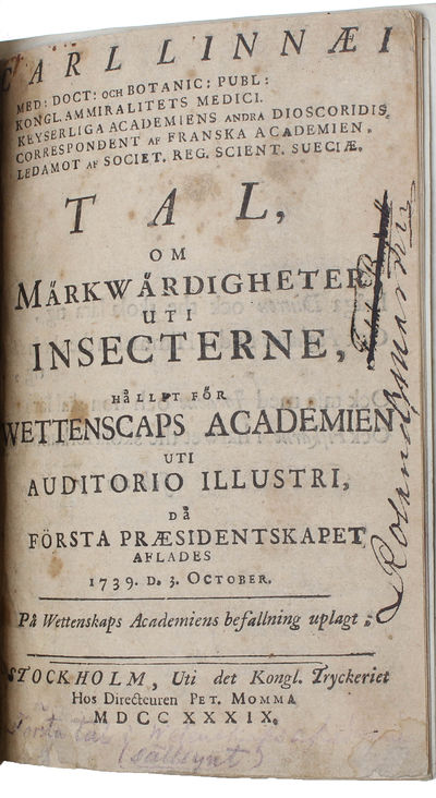 Tal, om Märkwärdigheter uti insecterne, hållt för…