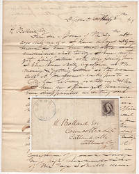 Folded letter from by an important New York jurist-who had tried and sentenced many men during the infamous Anti-Rent War-shortly after he relocated to a small rural town not far from Binghamton; franked with a very nice example of first U. S. Postage Stamp (Scott #1) de Written by Nelson Knox Wheeler - 1849