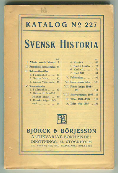 Björck & Börjesson. Katalog 227. Svensk historia.…