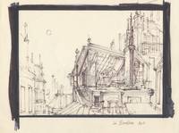 La Bohème. Opera in 4 acts. Two original set designs in ink and pencil by noted American artist Robert Perdziola (born 1961). Unsigned and undated, but 1980s