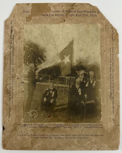 [Large-Format Photograph Picturing the Last Reunion of the Final Five Survivors of the Battle of San Jacinto, Posed with Colonel Fannin's Goliad Cannon and a Large Texas State Flag]