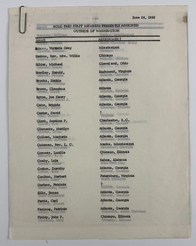 SCLC Paid Staff Members Presently Assigned Outside of Washington [caption title]