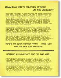 Flyer: Demand an End to Political Attacks on teh Movement! Defend the Black Panther Party! Free Huey! Free the New York Panthers!