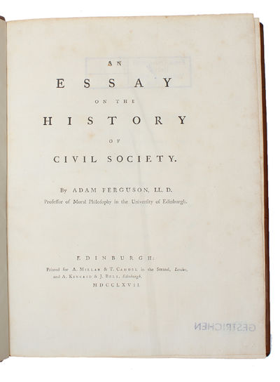An Essay on the History of Civil Society.  - [PIONEERING CLASSIC OF THE ENLIGHTENMENT] (photo 2)