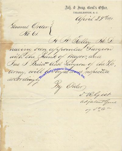 Two Weeks After Fort Sumter, General States Rights Gist Commissions Two Medical Officers In The South Carolina Army