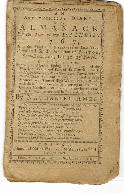 AN ASTRONOMICAL DIARY; OR, ALMANACK FOR THE YEAR OF OUR LORD CHRIST 1767