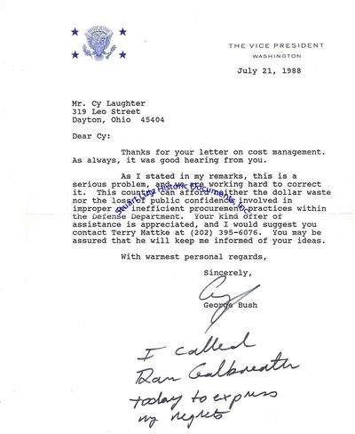 A George H. W. Bush Letter Signed As Vice President