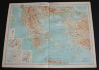 image of Map of "Greece and the Aegean" from 1920 Times Atlas (Plate 48) including Athens, Constantinople (Istanbul), Smyrna, Rhodes, Crete, Macedonia, Adrianople, Gallipoli, Salonika, Scutari, Corfu, Cyclades, etc