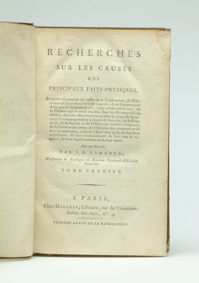 Recherches sur les Causes des Principaux faits Physiques, Et particulierement sur celles de la Combustion, de l'Elévation de l'eau dans l'état de vapeurs; de la Chaleur produite....2 vols. (photo 2)