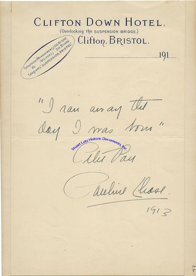 A Peter Pan Signature By The Famous Actress Pauline Chase