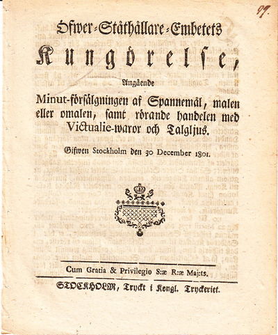 Öfwer-Ståthållare-Embetets Kungörelse, Angående…