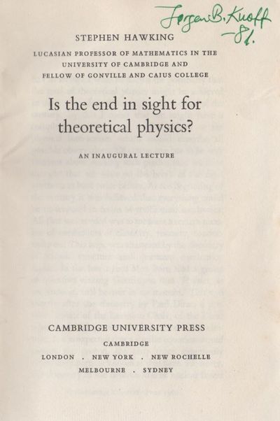 Is the end in sight for theoretical physics?  An inaugural Lecture. (photo 2)