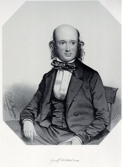 Lithographed portrait of Waterhouse by Maguire, from the rare portfolio "Portraits of honorary members of the Ipswich Museum.