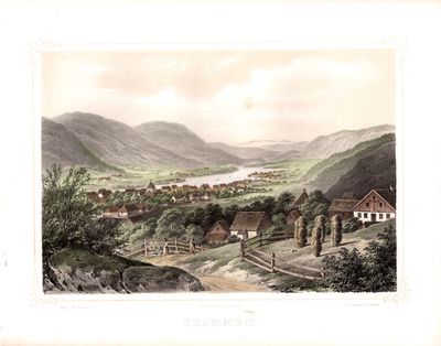 Litografi av “Drammen”. Efter A. W. Boesen.…