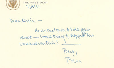19/04/1997. An uncommon letter entirely in the hand of then President Bill Clinton to long time Utah...
