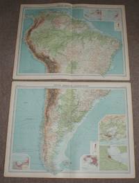 Map of South America in two sheets from the 1920 Times Atlas (Northern Section Plate 99 and Southern Section Plate 100) with small inset plans of Lima, Bahia, Valparaiso, Montevideo, Rio de Janeiro and Buenos Aires