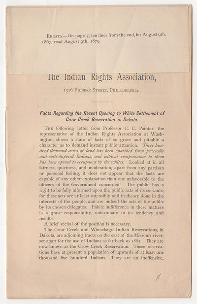 Facts Regarding the Recent Opening to White Settlement of Crow Creek Reservation in Dakota