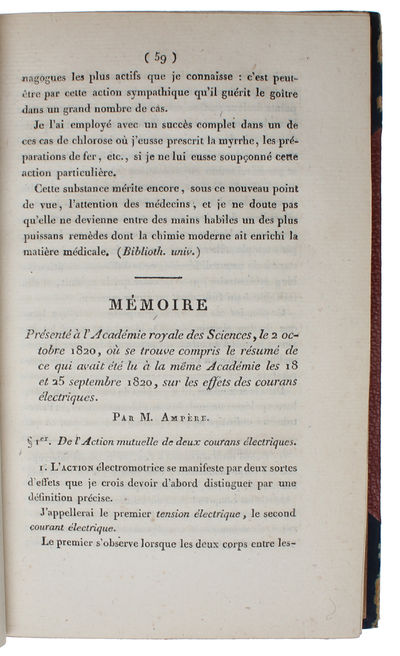 Mémoire présenté á l'Académie Royale des Sciences, le 2 octobre 1820, où se trouve compris le résumé de ce qui avait été lu á la même Académie les 18 et 25 septembre 1820, sur les effets des courans électriques. [AND] Suite du Mémoire sur l'Action m... (photo 2)